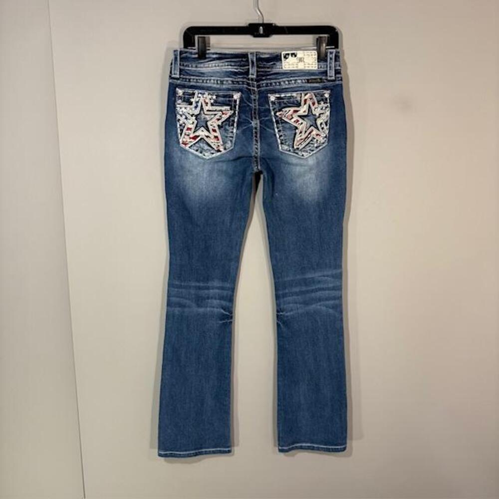 Miss Me Jeans Womens 28 Blue Med Wash Mid Rise Slim Boot Star Flag 28x34 Denim